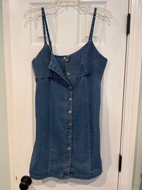 Denim Button-Front Mini Dress - Blue